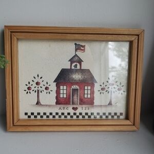 Framed Little Red Schoolhouse Art.